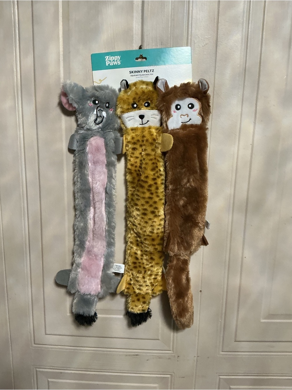 Zippy Paws Skinny Peltz Dog Toy Fox Elephant Monkey , 1 Each/LG, 3 Pack 18” Long